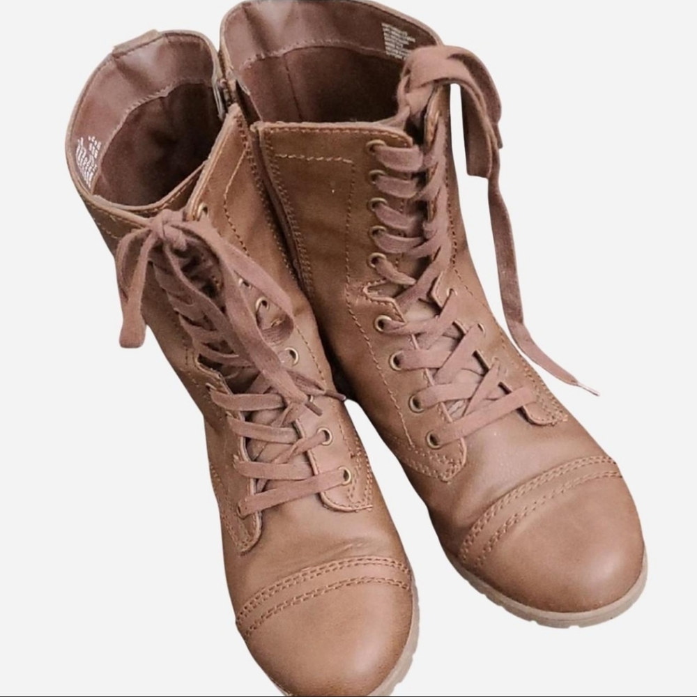 Time and Tru Brown Combat Moto Boots